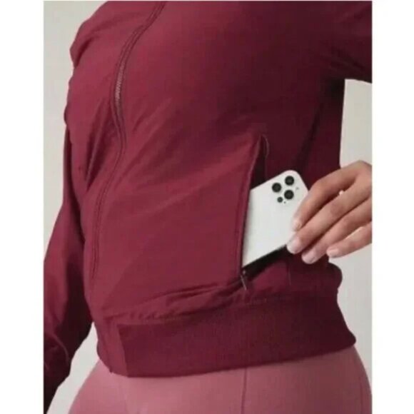 Athleta Brooklyn Bomber Jacket Medium Coffeeberry Red - Picture 2 of 14